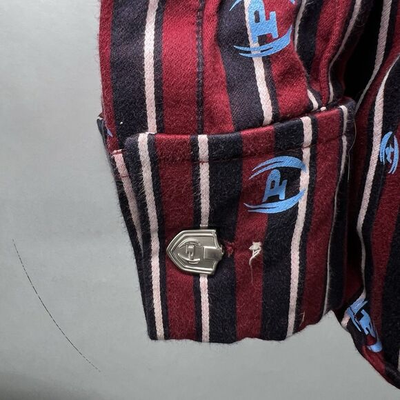 Vintage Phat Farm Button Up Shirt Mens XXL 2XL Red Striped Logo AOP French Cuff - Picture 5 of 13